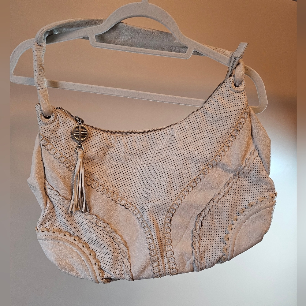 Via Spiga White Hobo Bag with Tassel Charm